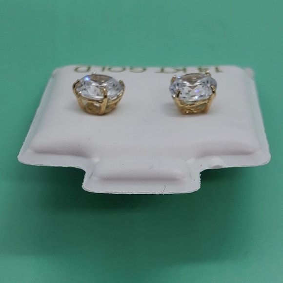 14 KT Italian Gold CZ Round Stud Earrings - Picture 7 of 13